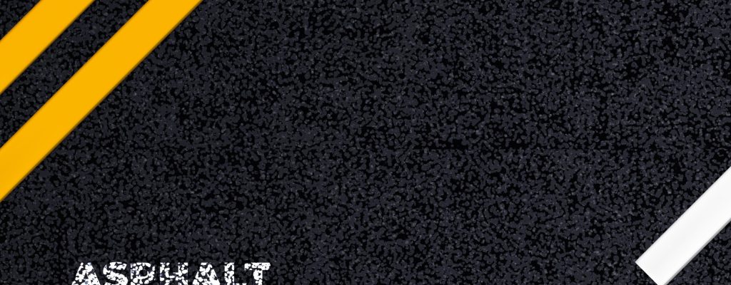 Asphalt road background texture, black tarmac surface. Vector highway with double yellow and dotted white lines marking top view. Tar pavement backdrop, roadway traffic direction