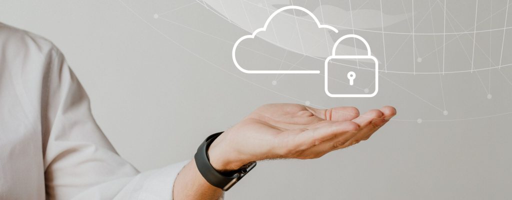 Hand holding cloud system with data protection Hand holding cloud system with data protection